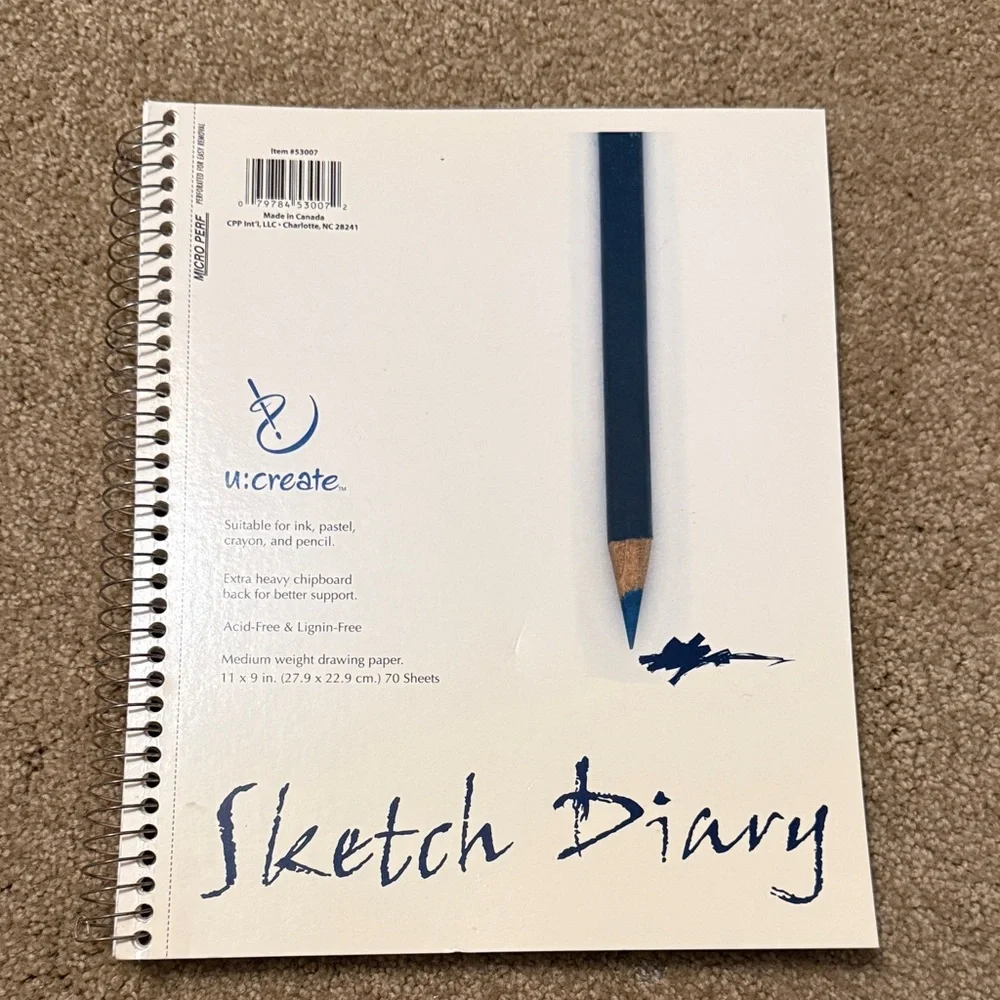 UCreate Spiral Sketch Diary with Blue Pencil Design